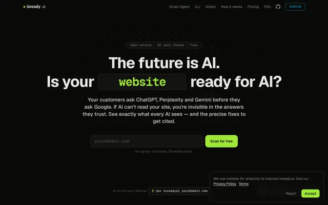 Screenshot of isready.ai — Is your website ready for AI?