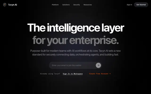 Screenshot of Tavyn AI | The Enterprise Intelligence Layer