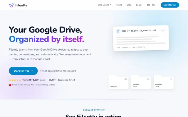 Screenshot of Filently - AI document filing for Google Drive