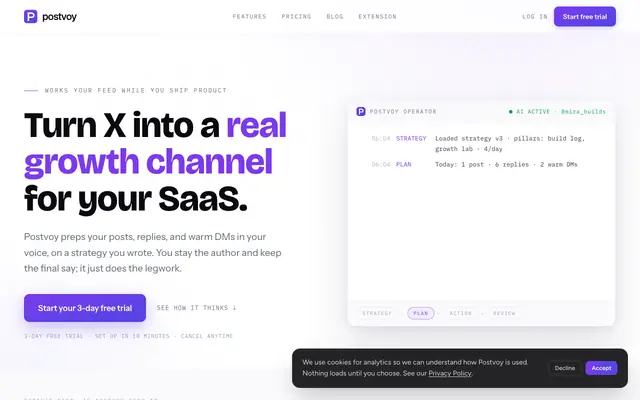 Screenshot of Postvoy — Turn X into a growth channel for your SaaS - Postvoy