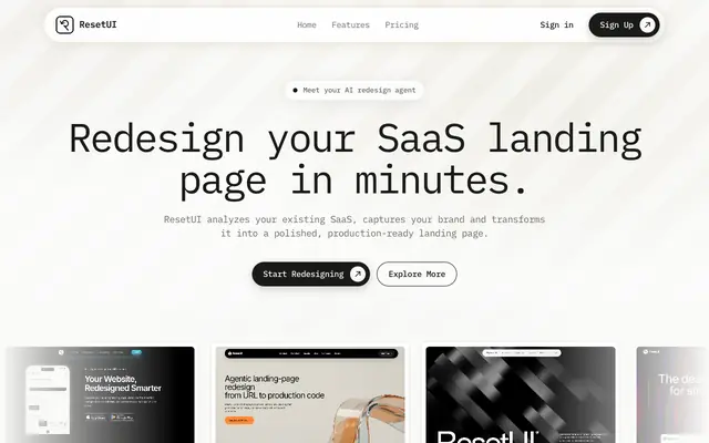 Screenshot of ResetUI - AI Website Redesign Tool
