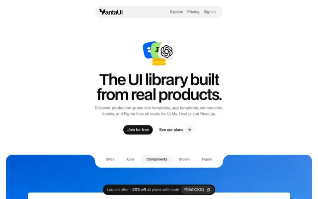 Screenshot of VantaUI - UI Library Built From Real Products