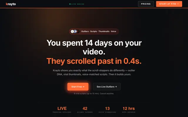 Screenshot of Krayto — The AI Studio for YouTube Creators
