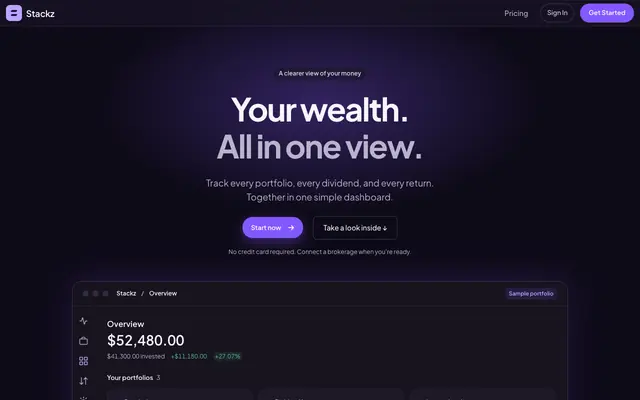 Screenshot of Stackz AI - The morning briefing your broker never sends.