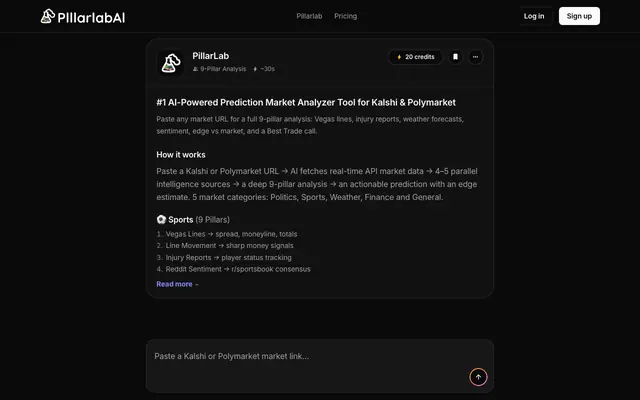 Screenshot of #1 AI-Powered Prediction Market Analyzer Tool for Kalshi & Polymarket