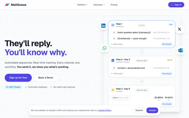 Screenshot of MailQueue - Cold Outreach for Solo Founders