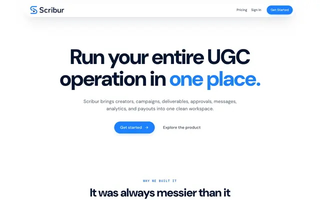 Screenshot of Scribur — The Operating System for UGC at Scale