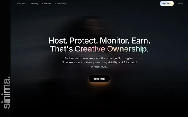 Screenshot of Sinima — Host, Protect & License Your Screen IP | sinima.ai