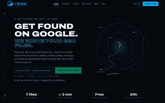 Screenshot of AI SEO Tool — Sitemap, Schema & Meta Tags | Peak Visibility