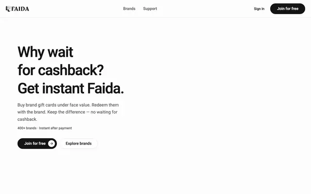 Screenshot of Faida the best PPI / Gift Card platform