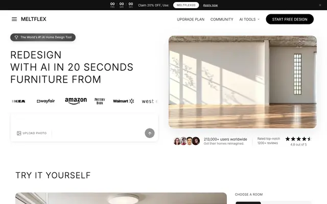 Screenshot of AI Room Design | Upload a Photo & Redesign Room in Seconds