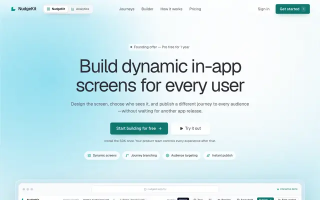 Screenshot of NudgeKit — Build in-app experiences without code