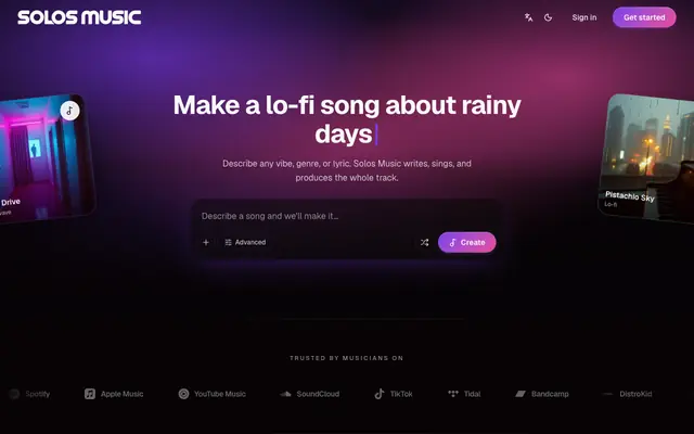 Screenshot of Solos Music - Turn ideas into finished songs in 30 seconds