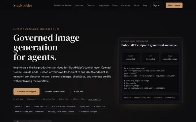 Screenshot of img-forge — 11 models. One endpoint. | Stackbilder