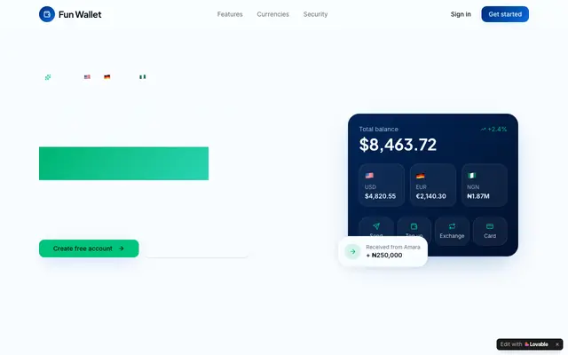 Screenshot of Fun Wallet — Send, spend & save in USD, EUR and NGN