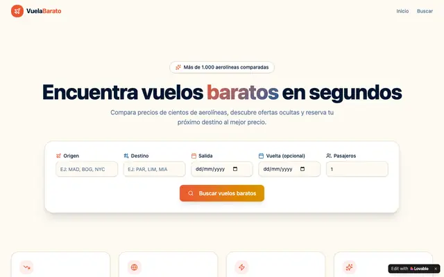 Screenshot of VuelaBarato — Encuentra vuelos baratos al instante