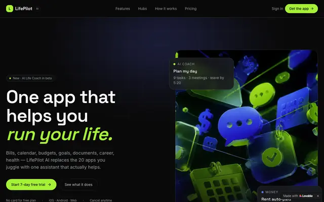 Screenshot of LifePilot AI — One app to run your life