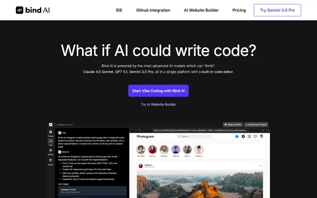 Screenshot of Bind AI IDE - Code Editor and AI Chat