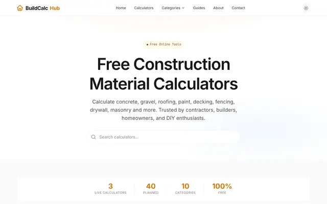 Screenshot of BuildCalcHub | Free Construction Calculators Online