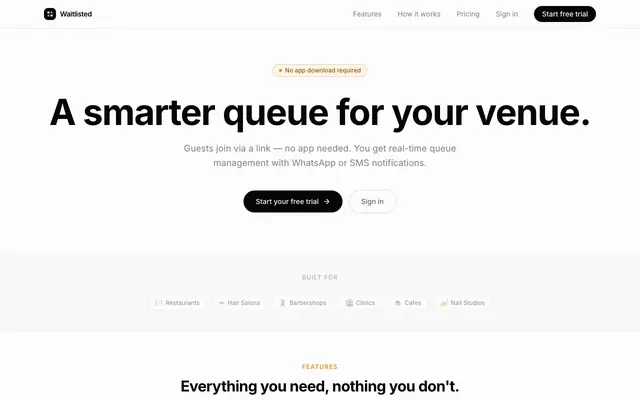 Screenshot of Waitlisted — Location-Aware Queue Management