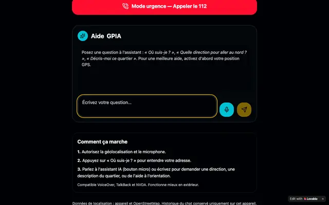 Screenshot of OùSuisJe — GPS vocal pour personnes aveugles