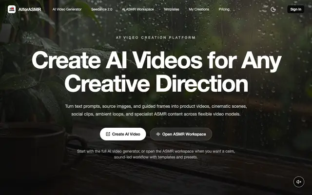 Screenshot of AI ASMR Video Generator Online | Create Calming Videos