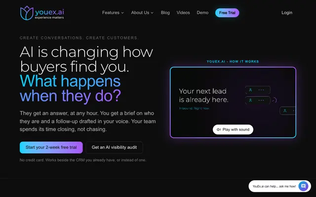 Screenshot of youex.ai | Lead-to-Revenue Platform for B2B Sales Teams
