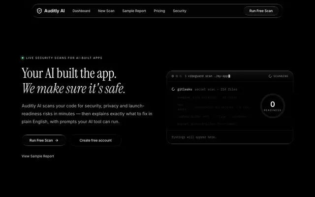 Screenshot of Auditly AI | AI app launch-readiness checks