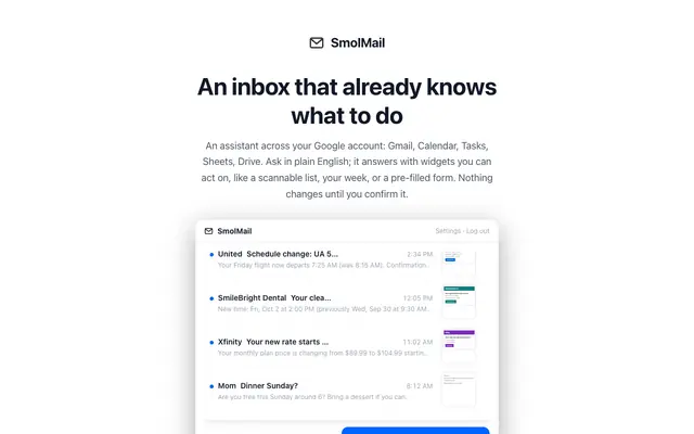 Screenshot of SmolMail - An inbox that already knows what to do