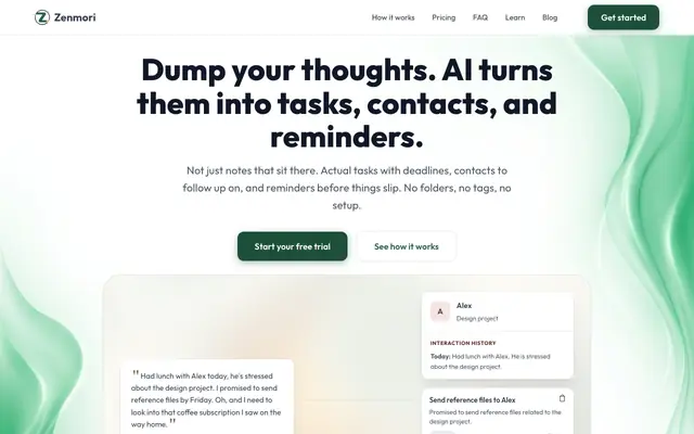 Screenshot of Zenmori | From messy thoughts to organized actions