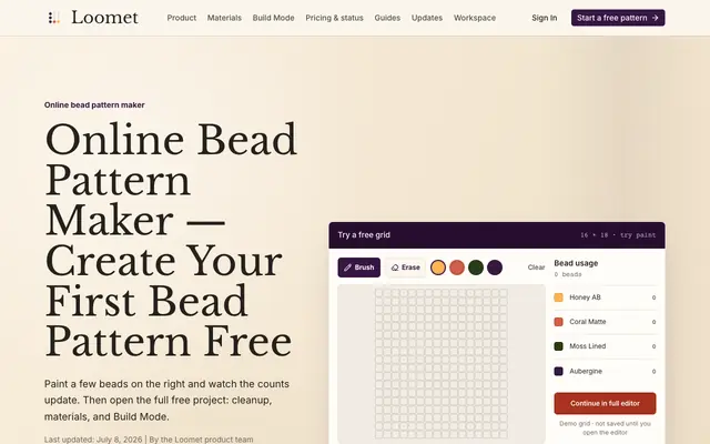 Screenshot of Online Bead Pattern Maker | Loomet