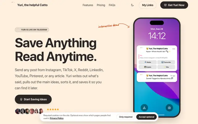 Screenshot of Yuri - Your Personal Assistant on Telegram
