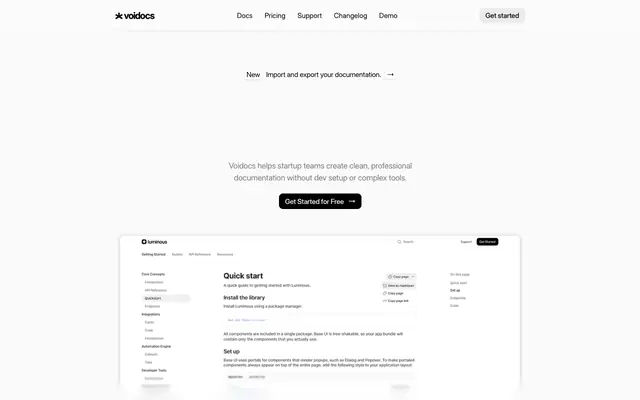 Screenshot of Voidocs - The simple way to create documentation