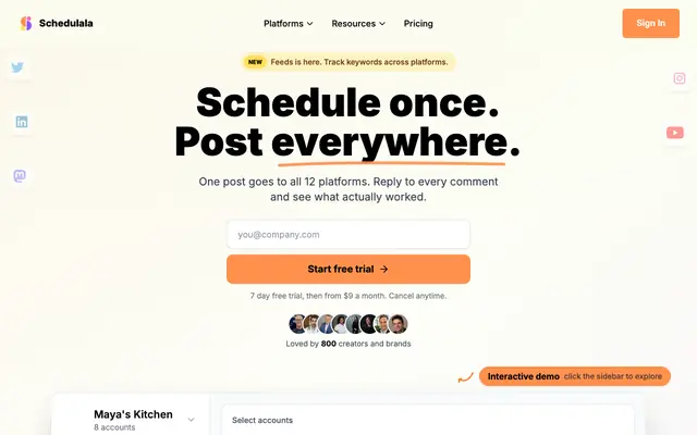 Screenshot of Schedulala - Schedule Social Media Posts to 11+ Platforms | Schedulala