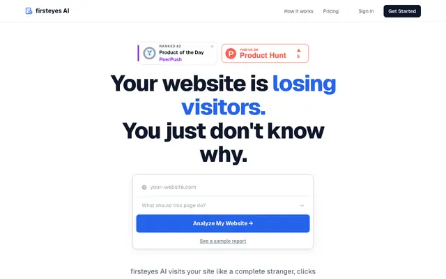 Screenshot of firsteyes AI - Website Audit Tool | Find Why Visitors Don't Convert