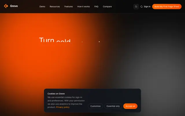 Screenshot of Greve | AI-Powered B2B Outreach Pages, Open Tracking & Follow-ups