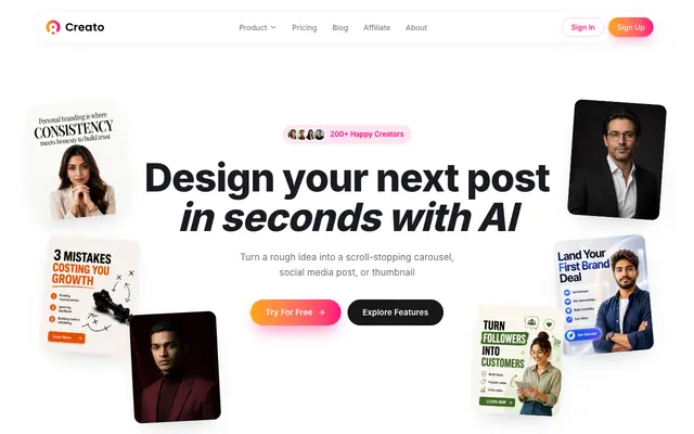 Screenshot of Creato — AI Content Creation Platform for Creators