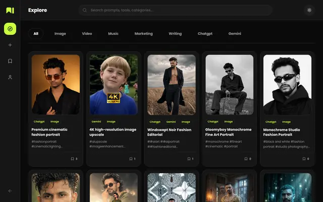 Screenshot of Explore AI Prompts · Saveaiprompt
