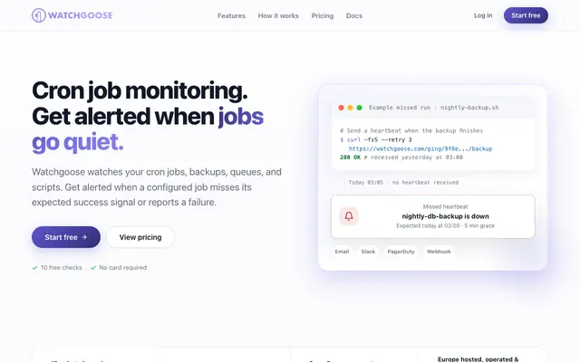 Screenshot of Watchgoose - Know the Moment Your Cron Jobs Go Quiet