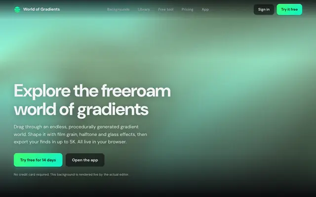 Screenshot of World of Gradients: infinite grainy gradient studio