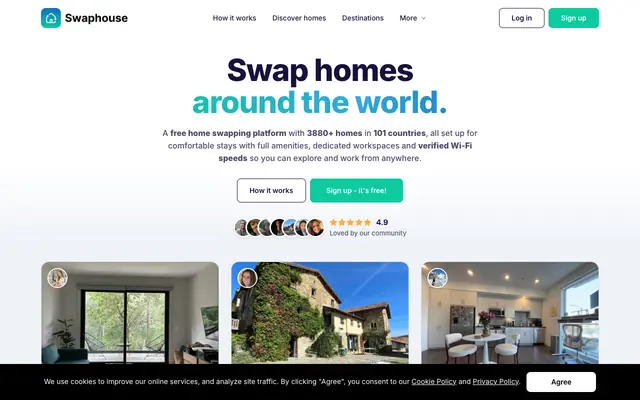 Screenshot of Free Home Swap Platform for Remote Workers | Swaphouse