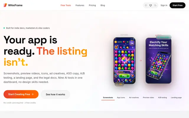 Screenshot of WhixFrame | App Store Assets That Convert — Screenshots, Previews & Icons