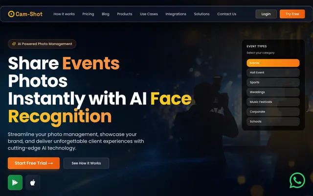Screenshot of Cam-Shot AI: Event Photo Sharing for Photographers & Studios
