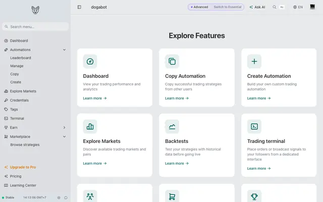 Screenshot of dogabot - Automated Trading Platform