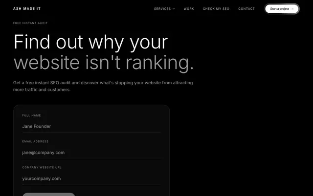 Screenshot of Check My SEO: Free Instant Website Audit · ASH MADE IT