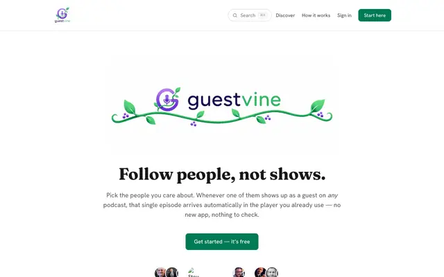 Screenshot of GuestVine — podcast guest appearances, automatically