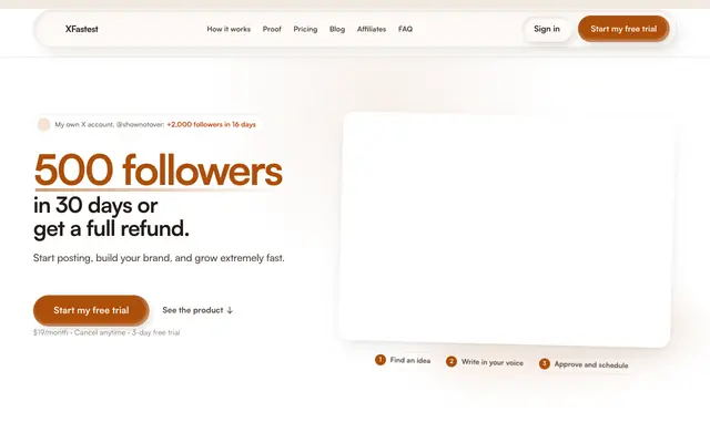 Screenshot of 𝕏 Fastest: Effortless X growth that doesn't sound like AI