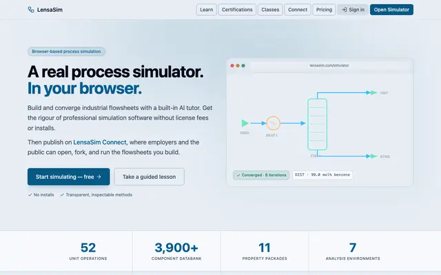 Screenshot of LensaSim — Process Simulation for Everyone