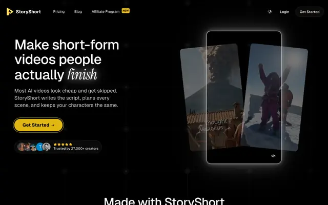 Screenshot of StoryShort | AI Faceless Video Generator for TikTok & YouTube Shorts