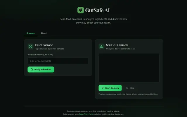 Screenshot of GutSafe AI